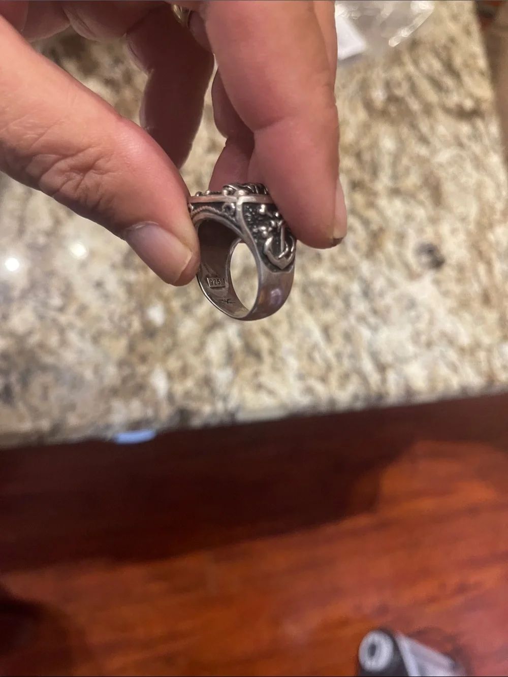 Sterling Silver Pirate Skull Signet Ring - Black Finish